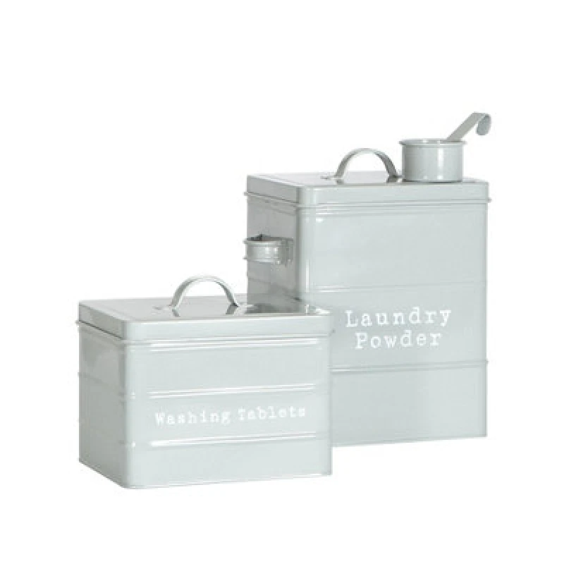 Image of Harbour Housewares 2 Piece Utility Canisters Set - Grey - Vintage Metal Home Kitchen Canister Tin Box Utility Laundry Storage