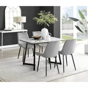 Image of Furniturebox Carson White Marble Effect Recatngular 120cm Dining Table & 4 Grey Pesaro Black Leg Velvet Chairs