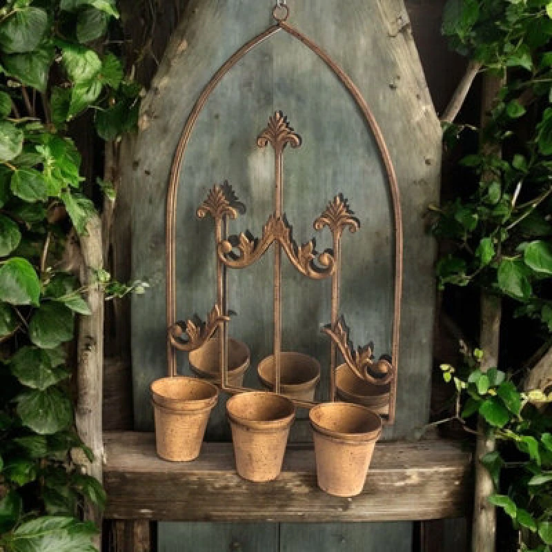 Image of 75Cm Rusty Wall Mirror With Triple Planter