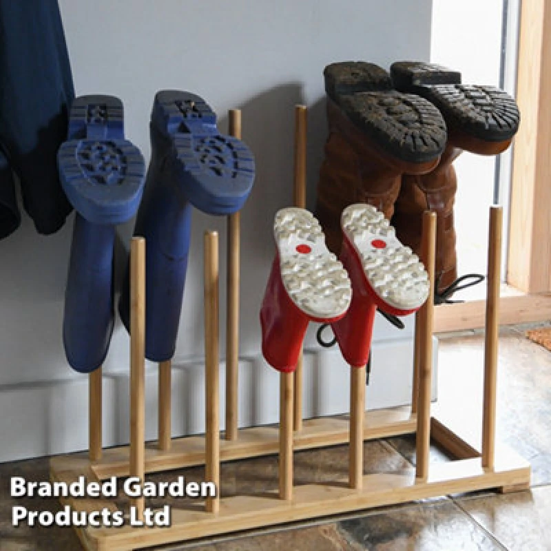 Image of THOMPSON & MORGAN Thompson&morgan - Garden Gear 6 Pair Bamboo Welly Boot Rack 2 Tier Stand Free Standing Storage KF6169