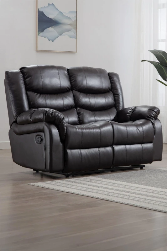 Image of More4Homes Seattle Manual High Back Bonded Leather Recliner 2 Seater Sofa (Brown)