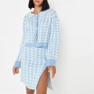 Image of Missguided Houndstooth Collared Knit Cardigan - Blue