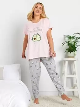 Image of Yours Yours Avocuddle Short Sleeve Cuffed Pj Set, Pink, Size 34-36, Women
