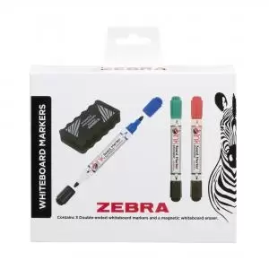 Image of Zebra Double Ended Whiteboard Marker Assorted Pack 3 with Magnetic