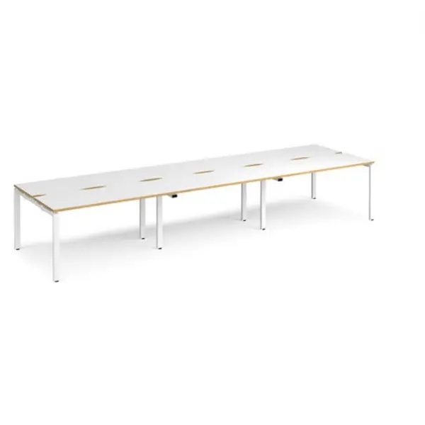 Image of Adapt Bench Desk 6 Person Rectangular Desks 4200mm With Sliding Tops White/Oak Tops With White Frames 1200mm Depth Adapt White/Oak STE4212-WH-