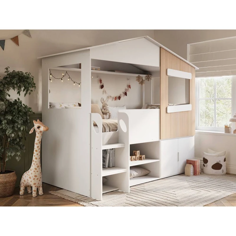 Image of Flair Dreamland House Bed with Storage White & Oak Size: Single White Unisex Single