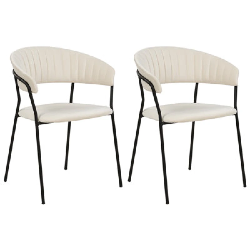 Image of Beliani Set Of 2 Dining Chairs Mariposa Velvet Off-White