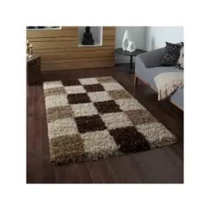Image of Vista 2247 Check Shaggy Runner, Beige, 60 x 220 Cm - Think Rugs