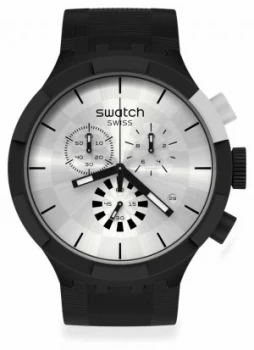 Image of Swatch CHEQUERED SILVER Black Silicone Strap Silver Dial Watch