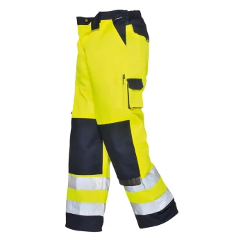 Image of Portwest Lyon Hi Vis Work Trousers Yellow / Navy Extra Large 32"