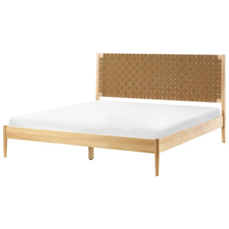 Image of Beliani Bed Pine Wood Brunemont 180 X 200 Cm (Eu Super King) Light Brown
