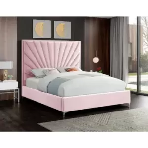 Image of Errence Upholstered Beds - Plush Velvet, Small Double Size Frame, Pink - Pink