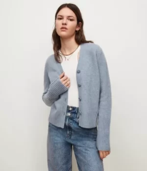 Image of AllSaints Womens Rufa Wool Blend Cardigan, Blue Smoke, Size: XS