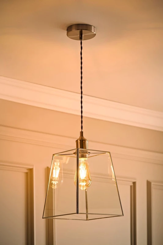 Image of ValueLights ValueLights Susie Glass Lantern Lamp Shade Drop Ceiling Pendant Light with Bulb in Silver Silver One Size Unisex 5059406063633