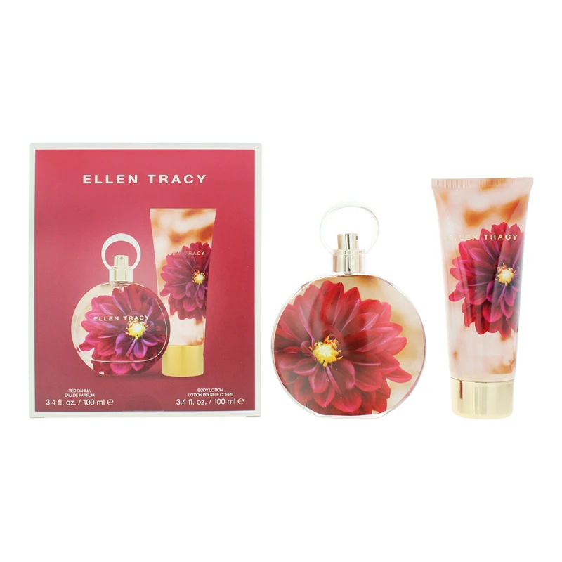 Image of Ellen Tracy Dream Florals Red Dahlia Photobox 2 Piece Gift Set: Eau de Parfum 100ml - Body Lotion 100ml