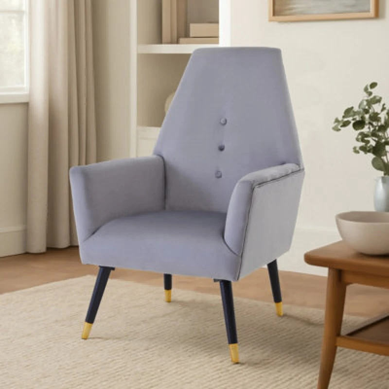 Image of Orsina Grey Velvet Button Chair, Highback Velvet Buttoned Chair, Long-Lasting Velvet Dining Armchair