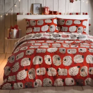 Image of Fusion Dotty Sheep Red Reversible Duvet Cover and Pillowcase Set Red, White and Yellow