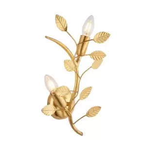 Image of Gold Leaf Twin Wall Light - 2 Bulb Decorative Sonce Fitting - Leaves Design