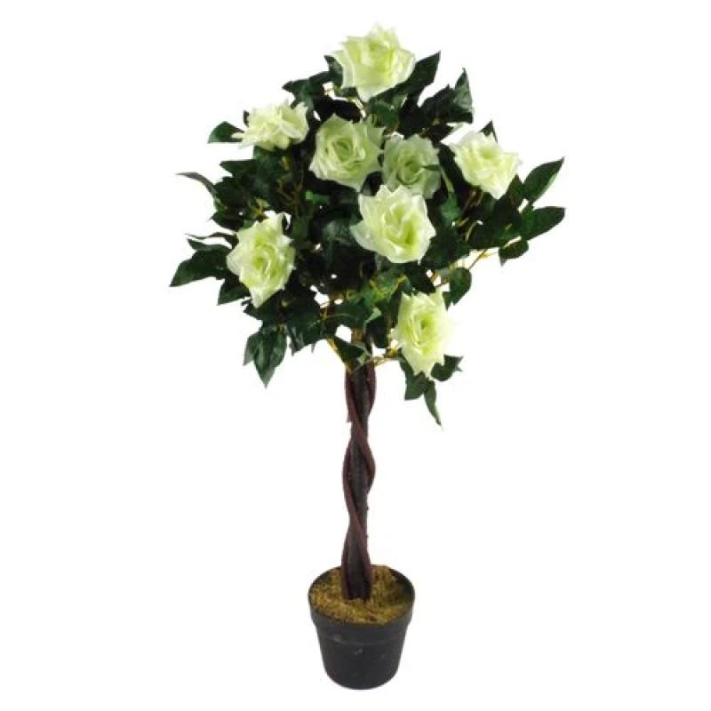 Image of Leaf Artificial Cream Rose Tree Wedding Twisted Vine Detail 90cm (3ft) White unisex