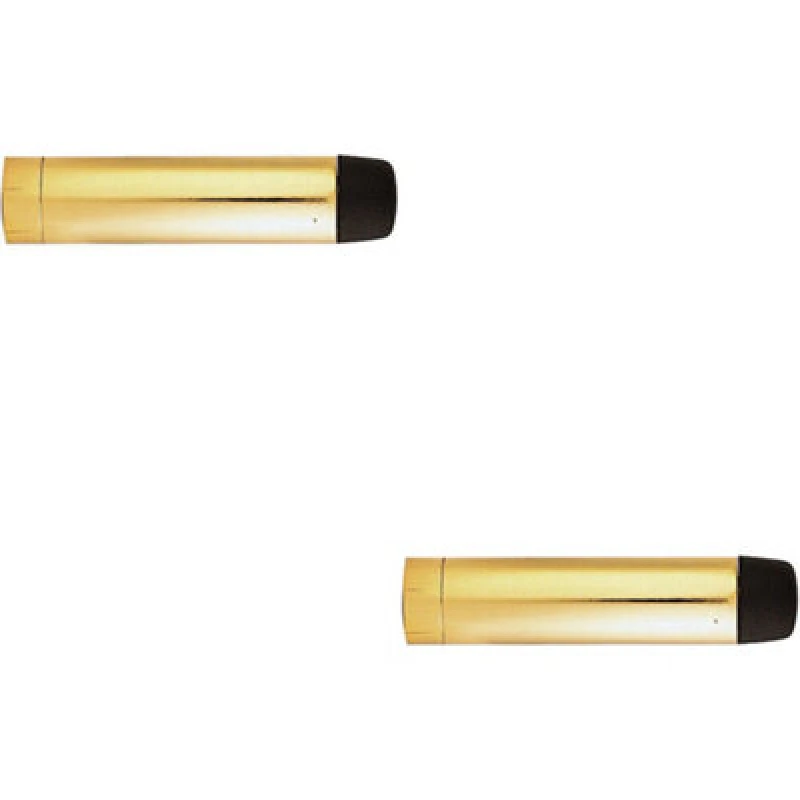 Image of Loops 2x Wall Mounted Rubber Tipped Doorstop Cylinder 71 x 16mm Polished Brass Metallics