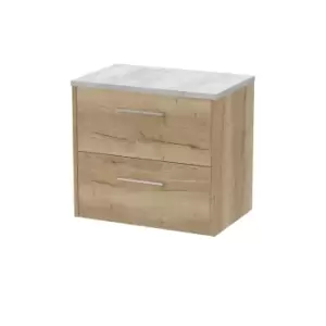 Image of Hudson Reed Juno 600mm Wall Hung 2 Drawer Vanity & Bellato Grey Laminate Top - Autumn Oak