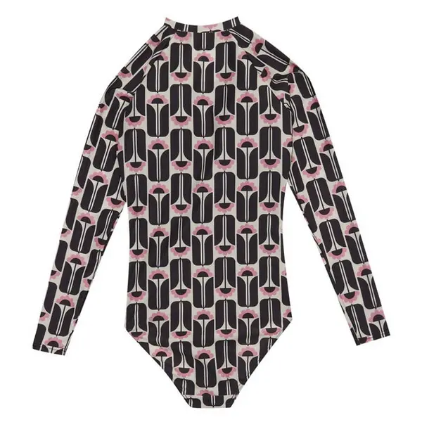 Image of Regatta Orla Kiely Long Sleeve Swimsuit - Black Tall Flowers 12