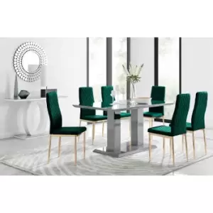 Image of Furniture Box Imperia 6 Grey Dining Table and 6 Green Velvet Milan Gold Leg Chairs