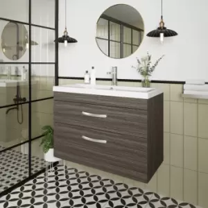 Image of Athena Wall Hung 2-Drawer Vanity Unit with Basin-3 800mm Wide - Anthracite Woodgrain - Nuie