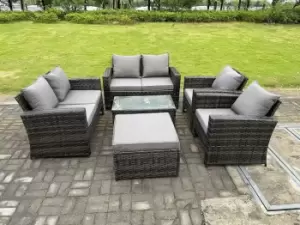 Image of Fimous 6 Seater Outdoor Dark Grey Rattan Lounge Complete Sofa Set with Rectangular Coffee Table and Big Footstool