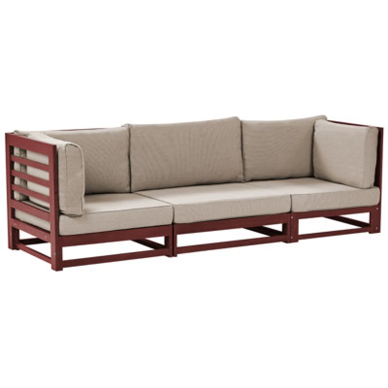 Image of Beliani Garden Sofa 3 Seater Trani Modular Acacia Wood Dark Red