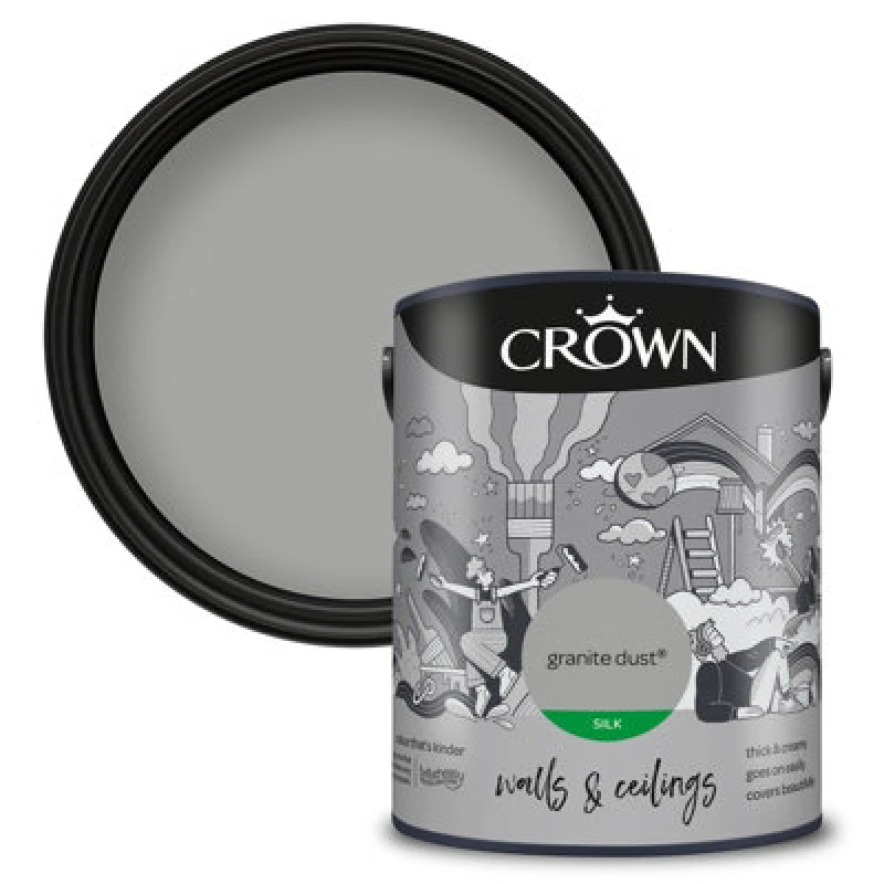 Image of Crown Walls & Ceilings Silk Emulsion Paint Granite Dust - 5L