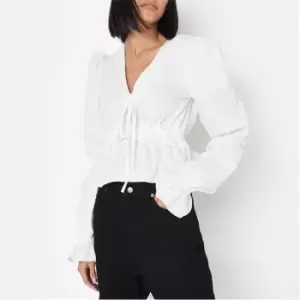 Image of Missguided Tall Frill Balloon Sleeve Blouse Poplin - White