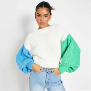 Image of I Saw It First Colourblock Balloon Sleeve Jumper - Cream