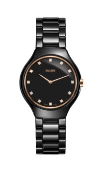 Image of Rado True Thinline Diamonds Womens watch - Water-resistant 3 bar (30 m), High-tech ceramic, black