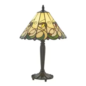 Image of Small Tiffany Glass LED Table Lamp - Floral Design - Dark Bronze Finish