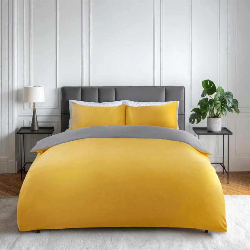 Image of Emma Barclay Duvet Set Reversible Non Iron Soft Touch Lyla Ochre Yellow/Gr unisex Single