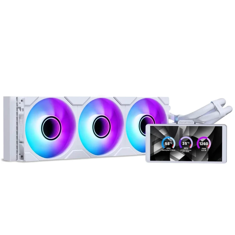 Image of Phanteks Glacier One 360 M25 LCD 360mm ARGB AIO Liquid CPU Cooler with IPS Display - White - PH-GO360M25G2LCD_DBK01