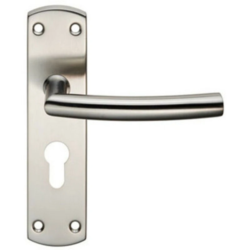 Image of Loops Curved Bar Lever Door Handle on Euro Lock Backplate 172 x 44mm Satin Steel Metallics