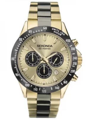 Image of Sekonda Mens Classic Gold Dual-Time Dial Gold Plated Bracelet...