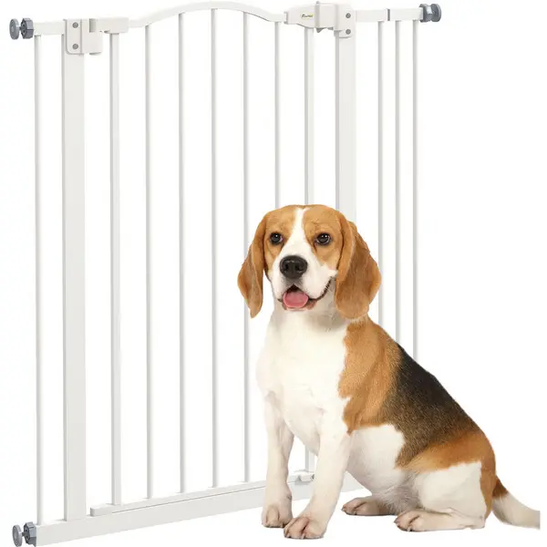 Image of Pawhut - 74-87cm Adjustable Metal Pet Gate Safety Barrier w/ Auto-Close Door White - White