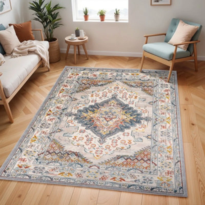 Image of Livabliss Vintage Oriental Boho Grey Jade Area Rug 200 X 275cm - Easy Care, Non Shedding, Ideal For Living Room & Bedroom