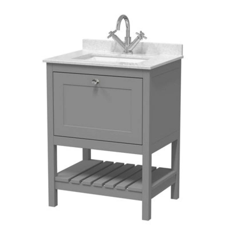Image of Balterley Bathroom Floor Standing 1 Drawer Vanity, Cool Grey/White, 620mm in Grey Grey Unisex