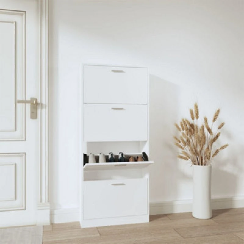 Image of Vidaxl Shoe Cabinet White 59X17X150 Cm Engineered Wood