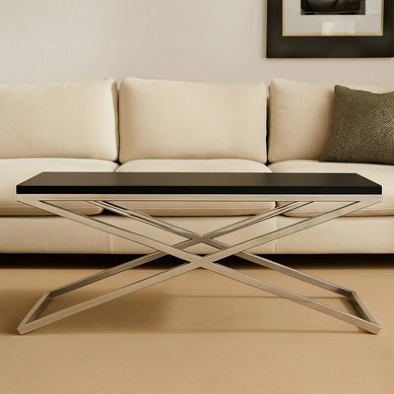 Image of Premier Housewares Interiors by Premier White and Black Coffee Table, Luxury Modern Rectangular Coffee Table, Wood Top Metal Frame Coffee Table Black