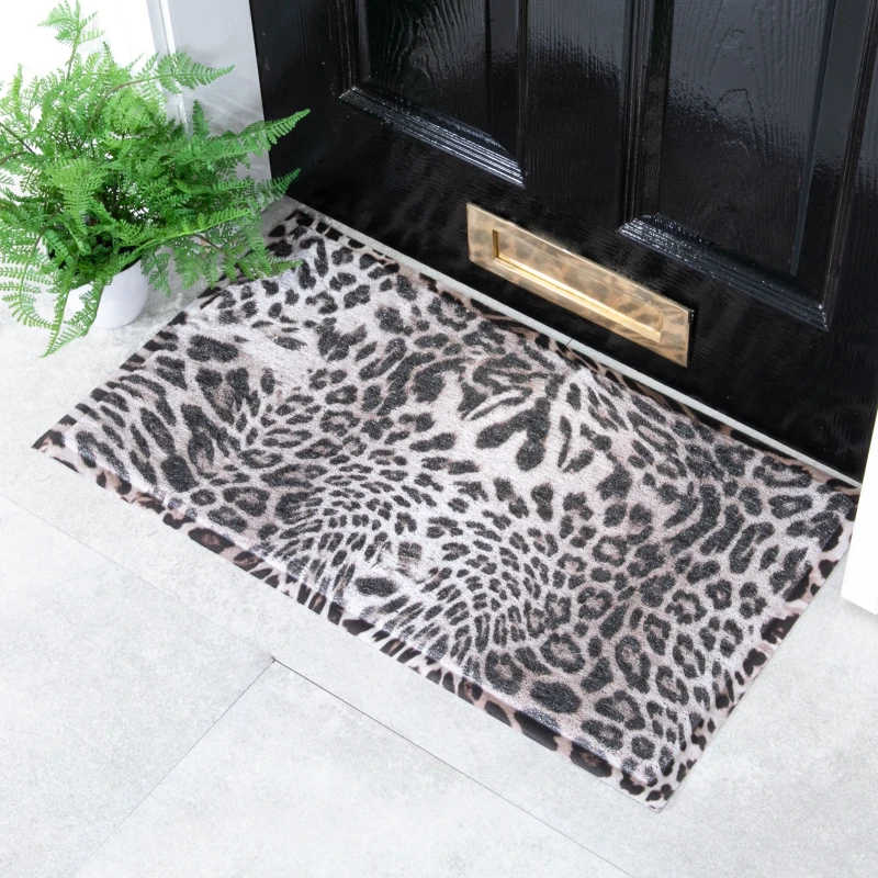 Image of Artsy Mats Grey Leopard Print Doormat (70 x 40cm) Size: 40cm x 70cm Grey Unisex 40cm x 70 cm