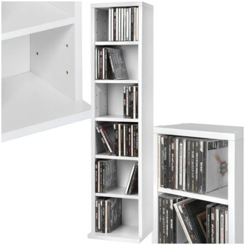 Image of Tectake Cd DVD Storage Tower Media Display Unit Adjustable Shelves Wood Effect 102 Cds Or 27 Dvds - White