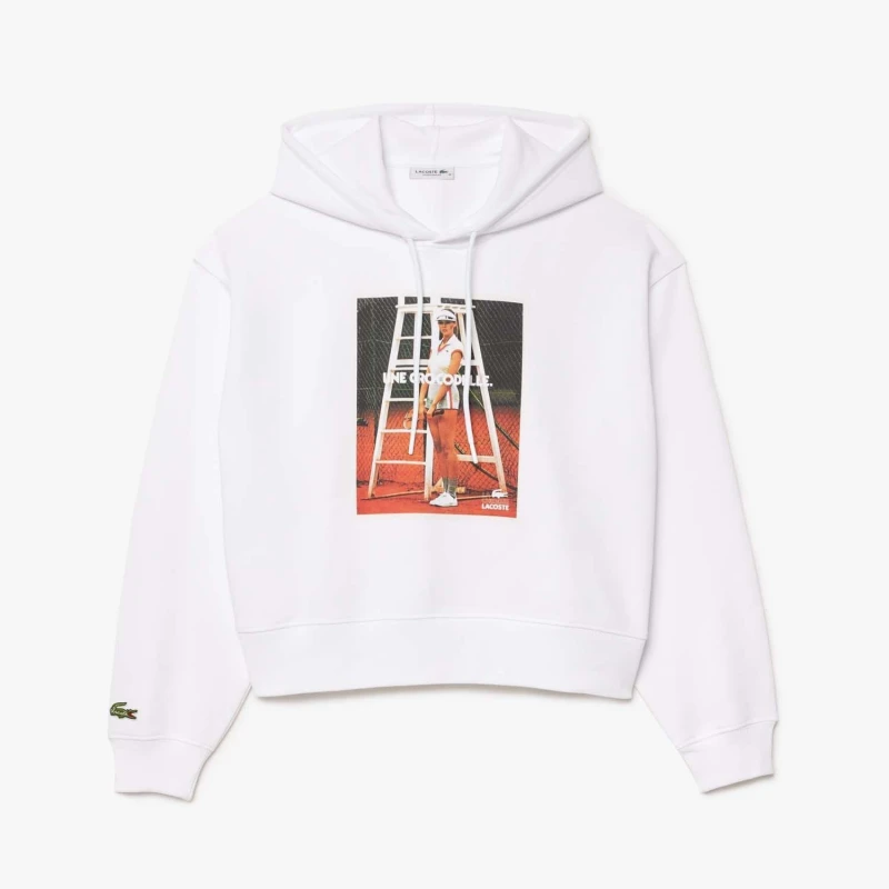 Image of Lacoste Oversized Print Hoodie White female 8