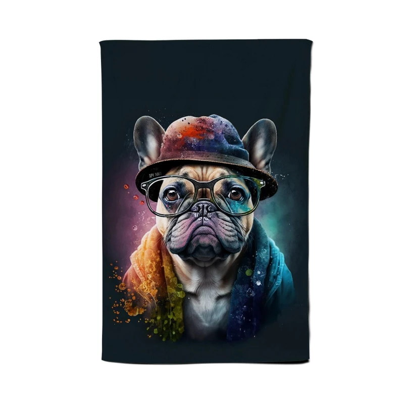 Image of Warren Reed - Designer French Bulldog Dog With Glasses Splashart Tea Towel Multicolor Unisex