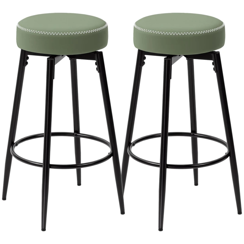 Image of HOMCOM 360? Swivel Bar Stools Set of 2, PU Leather Barstools with Footrest, Green 83A-329V70GN
