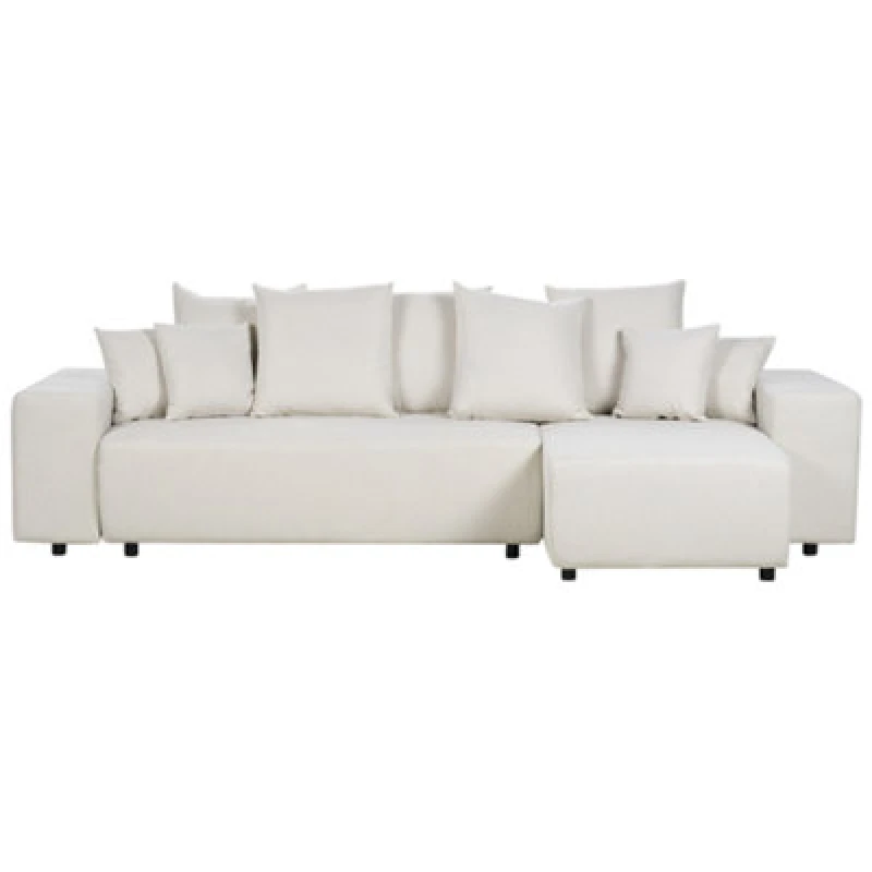 Image of Beliani Corner Sofa Bed 3 Seater Luspa Fabric Light Beige With Storage Left Hand